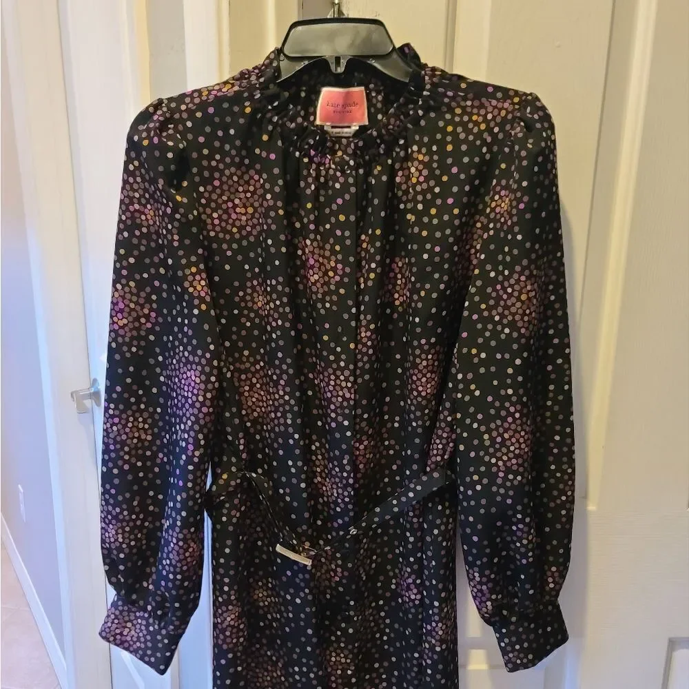 Kate Spade Disco Dots Ruffle Shirt Dress Black Size 4 EUC